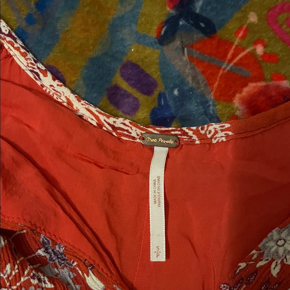 FREE PEOPLE Rayon Red and White Floral Mini Dress Size Small - Picture 3 of 10